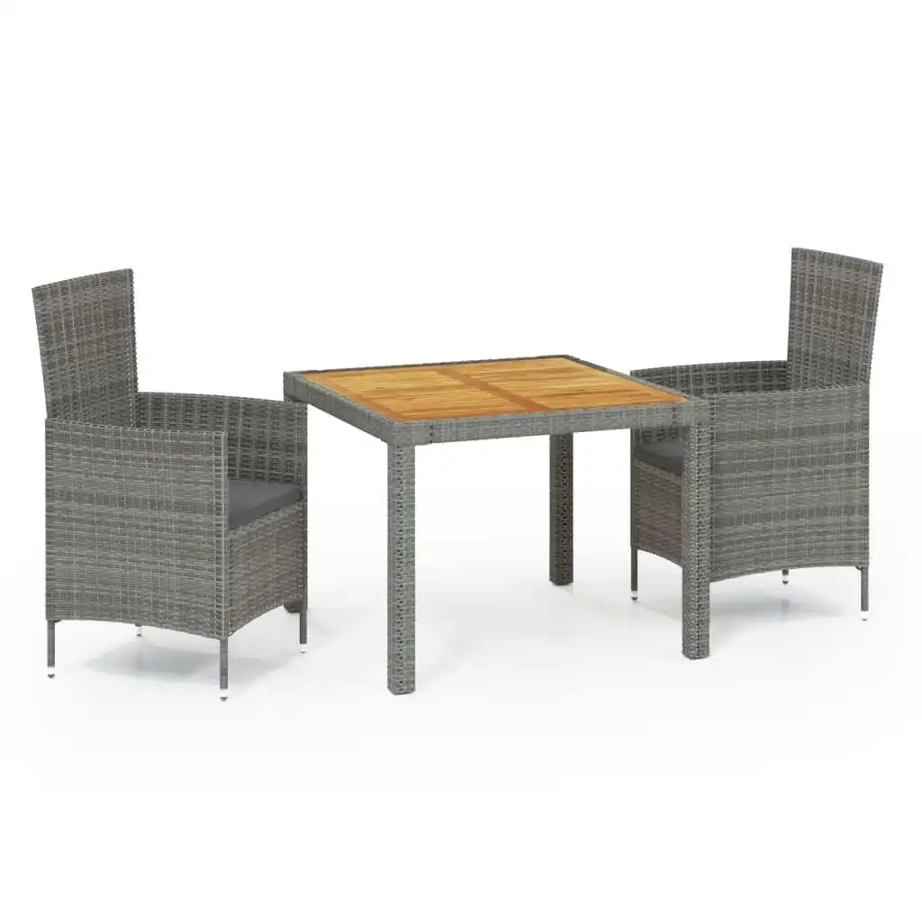 3 Piece Outdoor Dining Set with Cushions Poly Rattan Grey 3094887