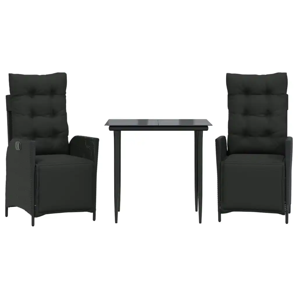 3 Piece Garden Dining Set with Cushions Black Poly Rattan 3213392