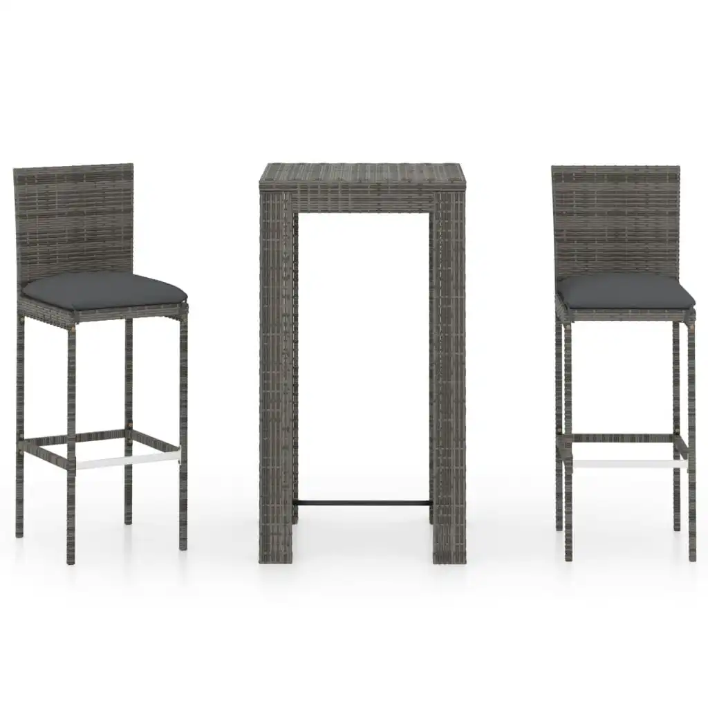 3 Piece Outdoor Bar Set with Cushions Poly Rattan Grey 3064793