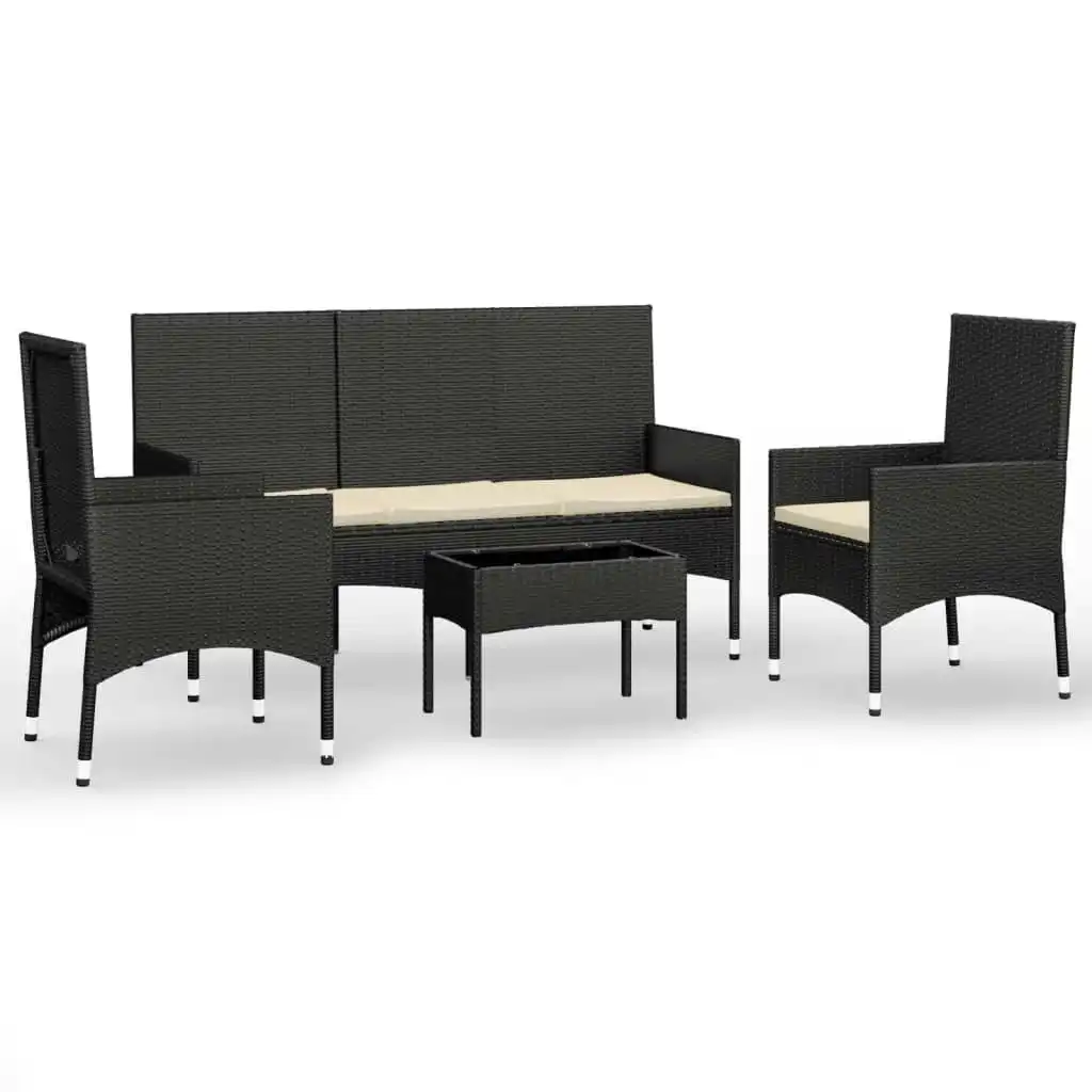 4 Piece Garden Lounge Set with Cushions Black Poly Rattan 319500
