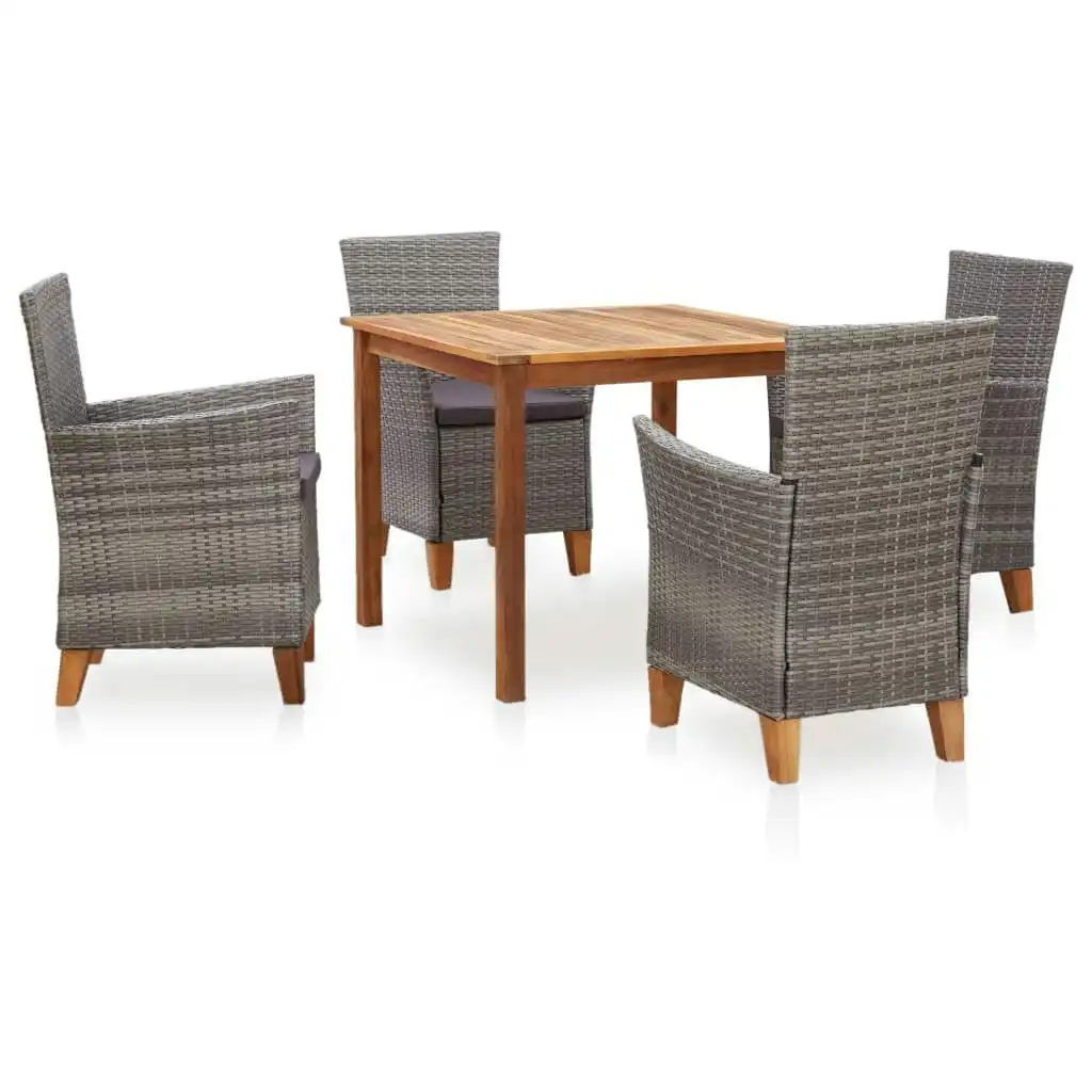 5 Piece Dining Set Poly Rattan and Solid Acacia Wood Grey 46000