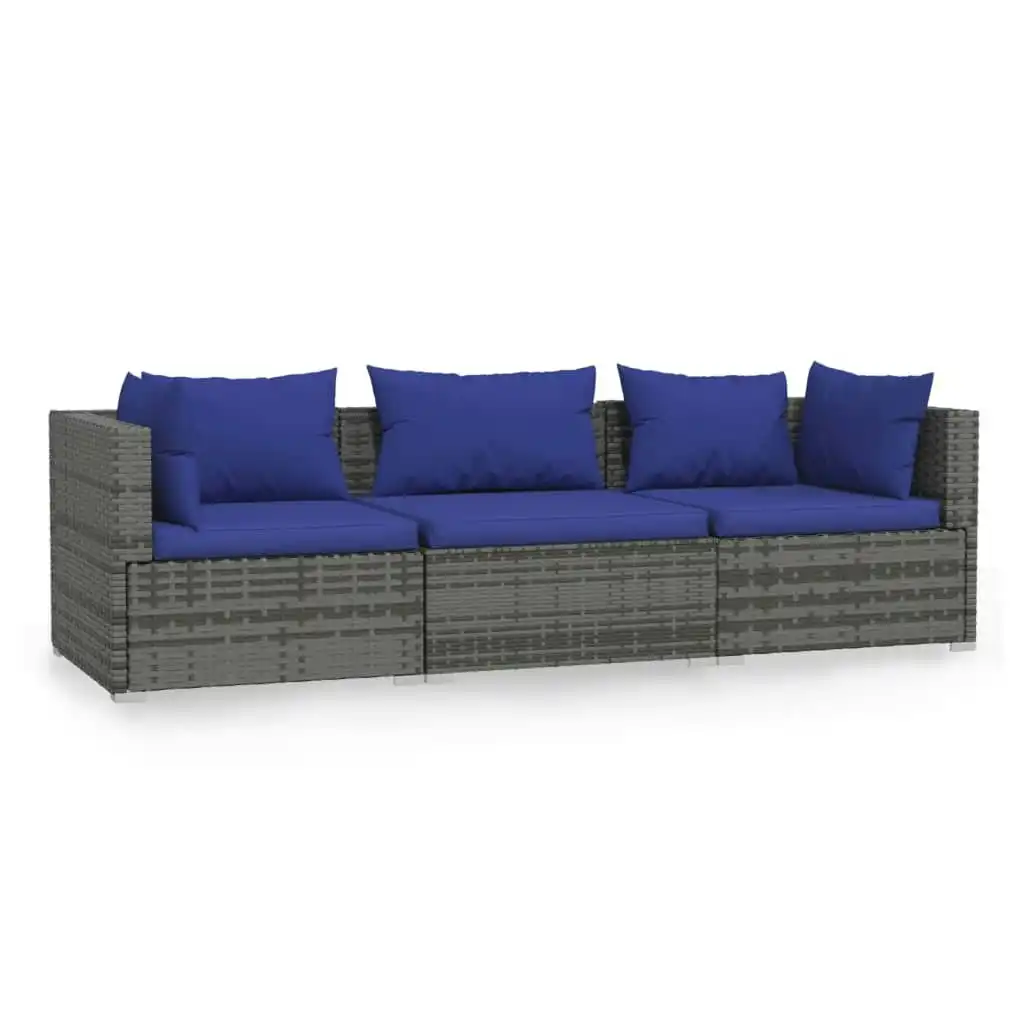 3-Seater Sofa with Cushions Grey Poly Rattan 317566