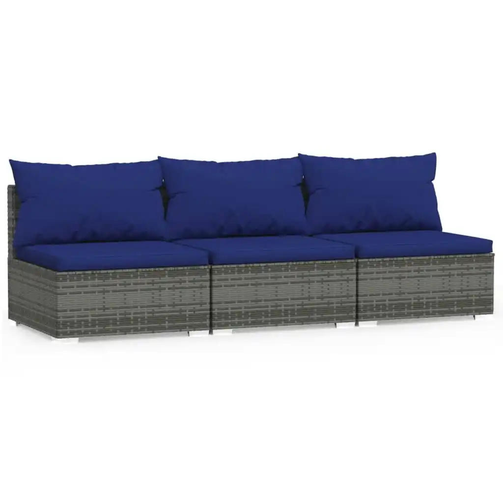 3-Seater Sofa with Cushions Grey Poly Rattan 317572