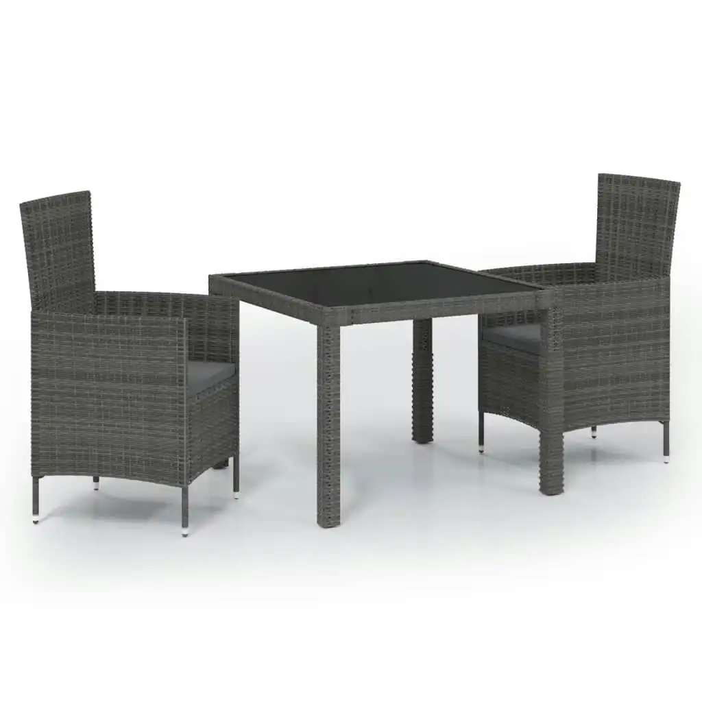3 Piece Outdoor Dining Set with Cushions Poly Rattan Grey 3094879