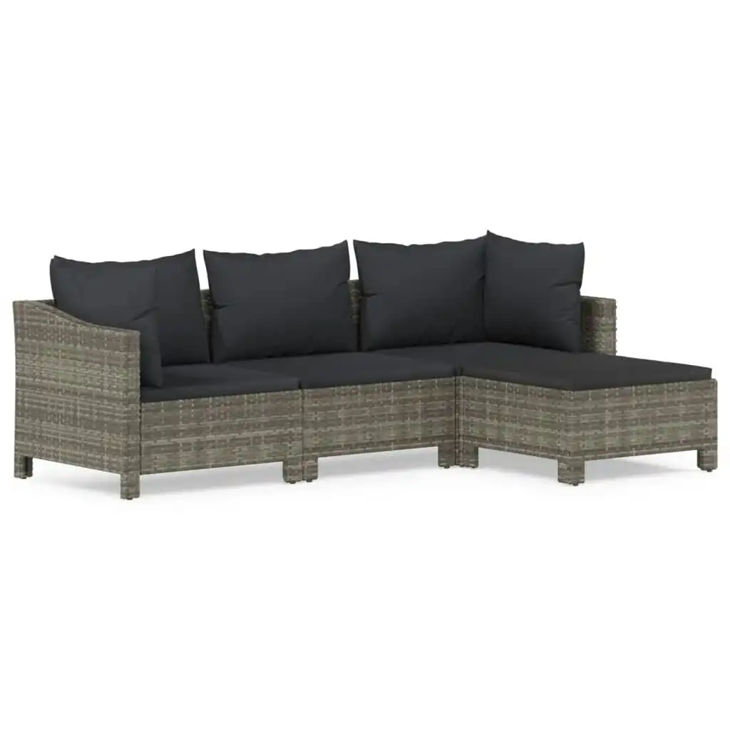4 Piece Garden Lounge Set with Cushions Grey Poly Rattan 3187269