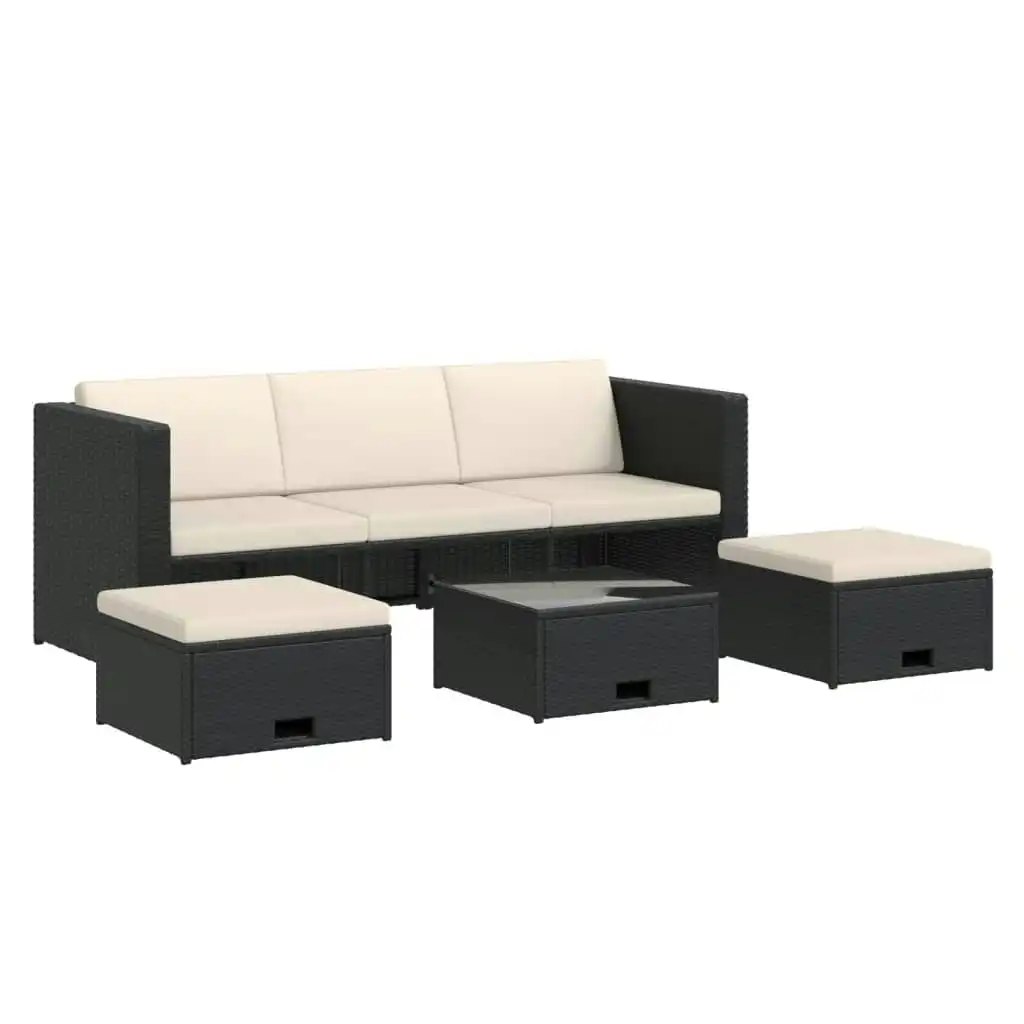 4 Piece Garden Lounge Set with Cushions Poly Rattan Black 43104