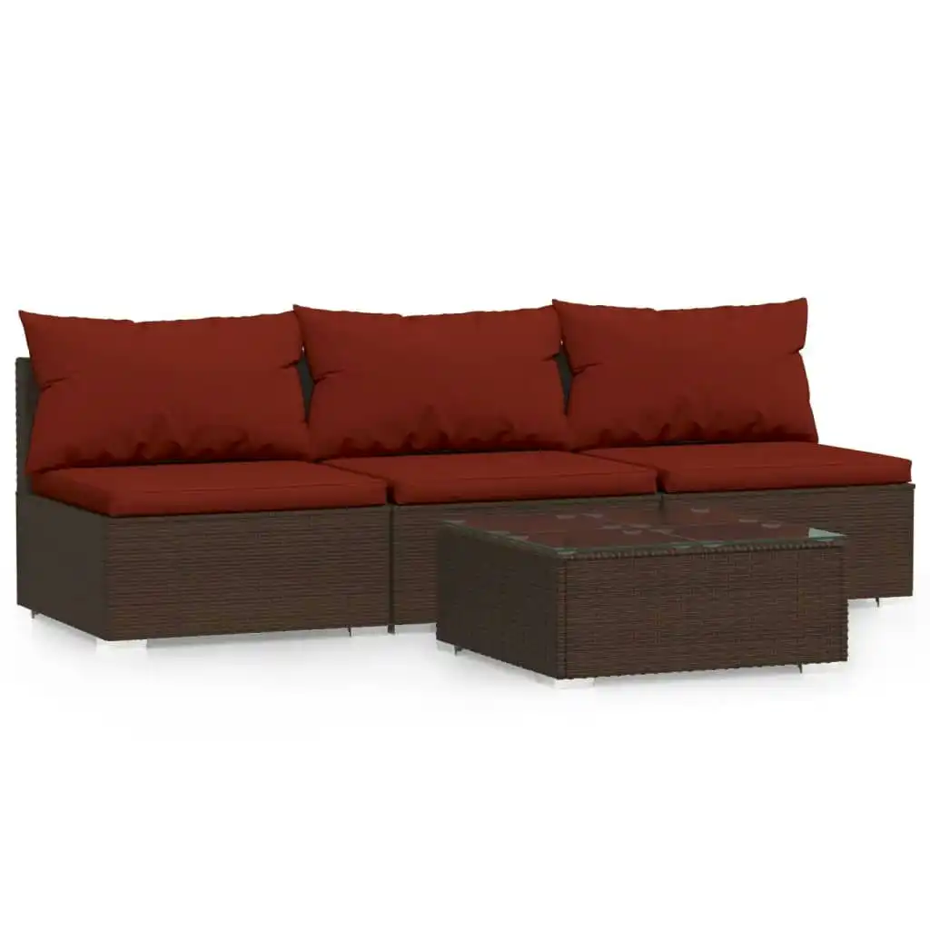 4 Piece Garden Lounge Set with Cushions Brown Poly Rattan 317551