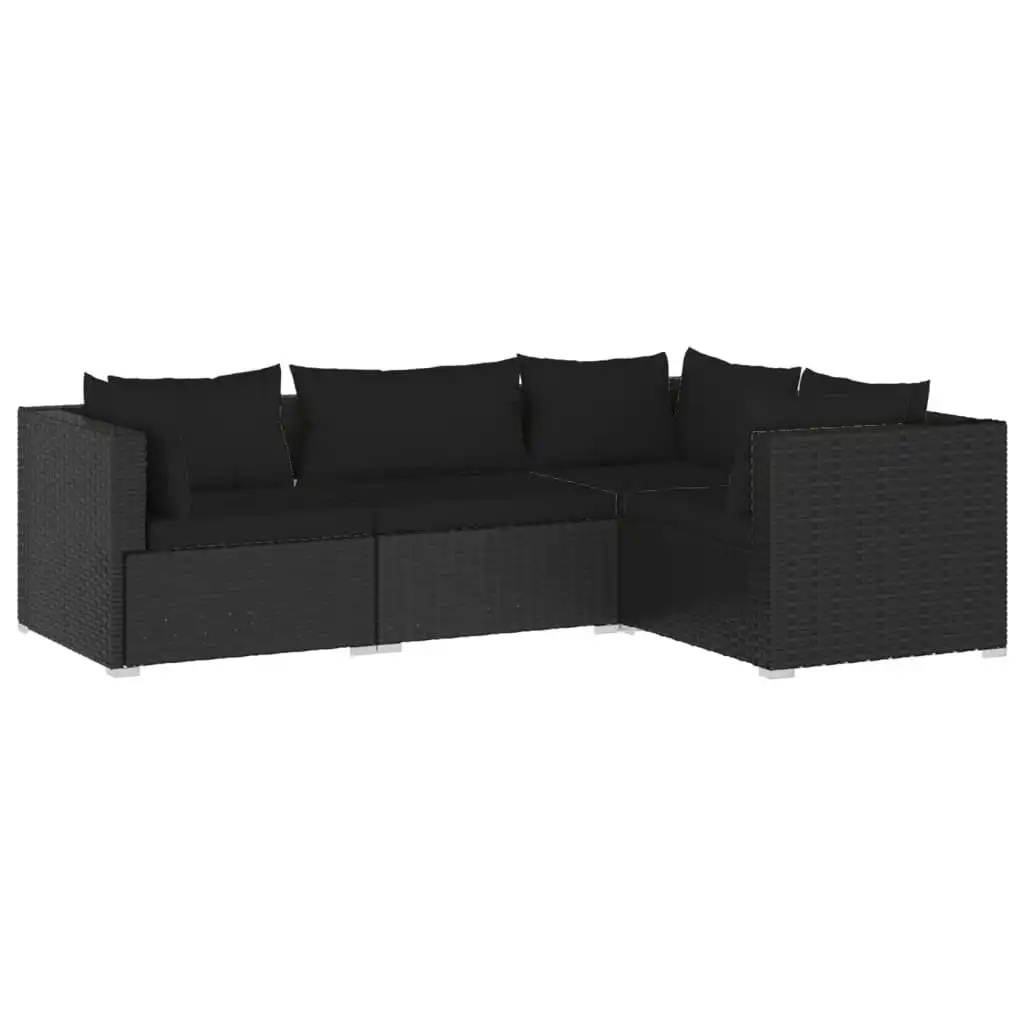 4 Piece Garden Lounge Set with Cushions Poly Rattan Black 3101672