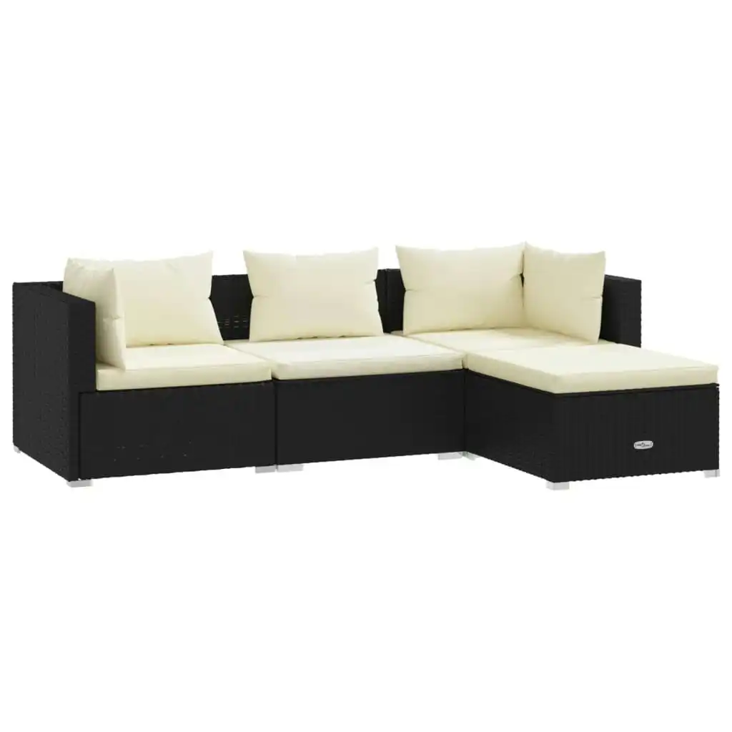 4 Piece Garden Lounge Set with Cushions Poly Rattan Black 3101639