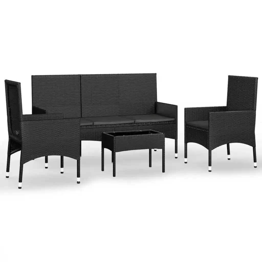 4 Piece Garden Lounge Set with Cushions Black Poly Rattan 319502