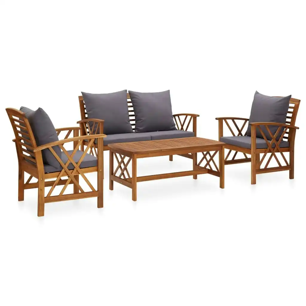4 Piece Garden Lounge Set with Cushions Solid Acacia Wood 3057991