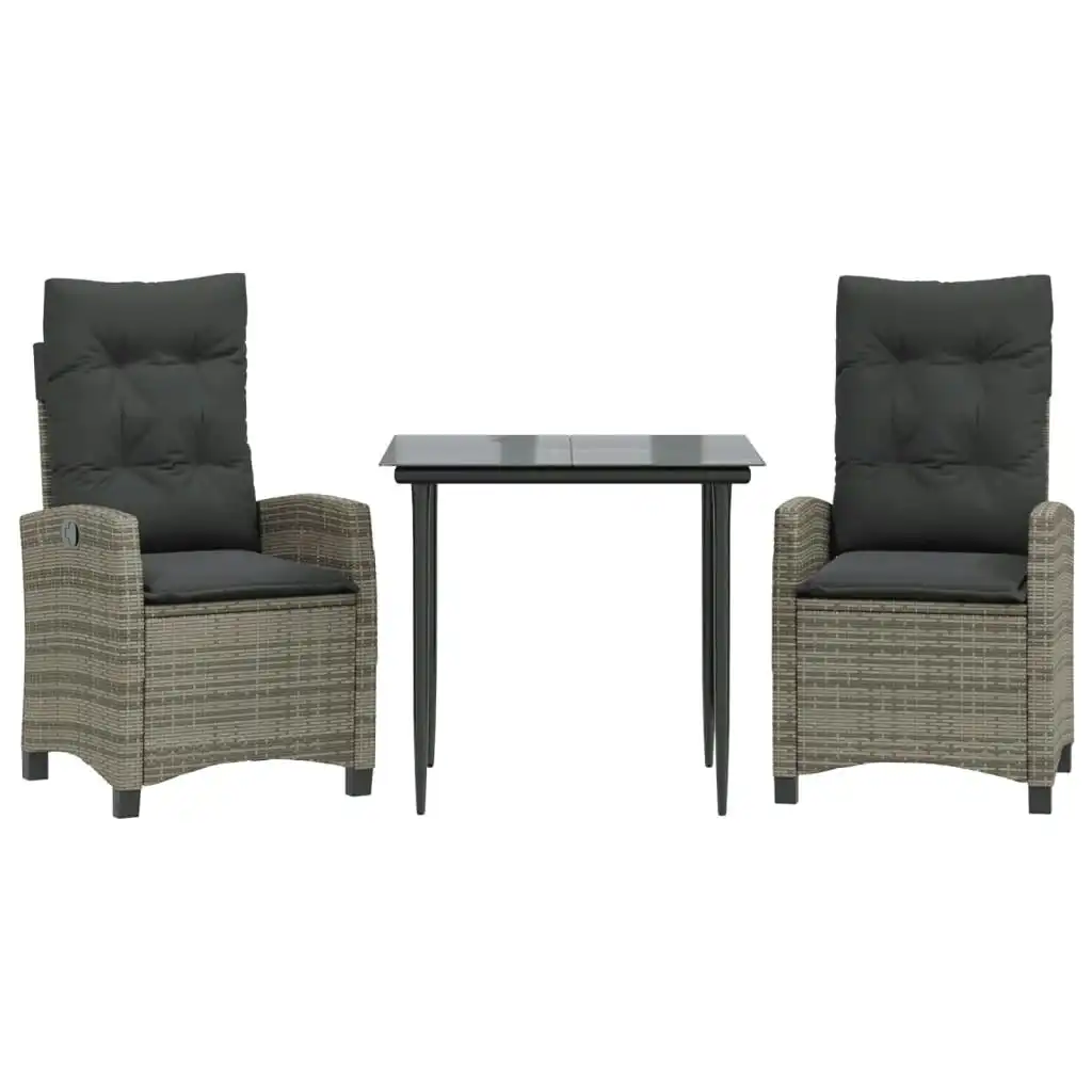 3 Piece Garden Dining Set with Cushions Grey Poly Rattan 3212782
