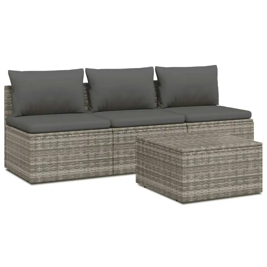 4 Piece Garden Lounge Set with Cushions Grey Poly Rattan 3157368