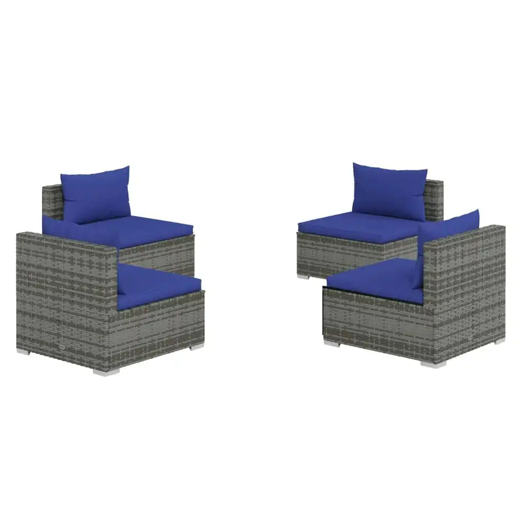 4 Piece Garden Lounge Set with Cushions Poly Rattan Grey 3101534