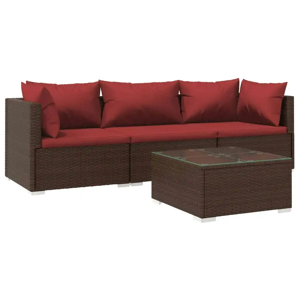4 Piece Garden Lounge Set with Cushions Poly Rattan Brown 3101419