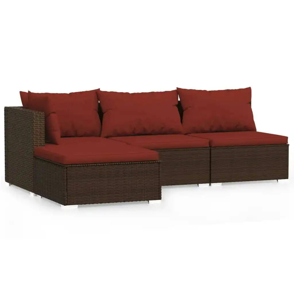4 Piece Garden Lounge Set with Cushions Brown Poly Rattan 317545