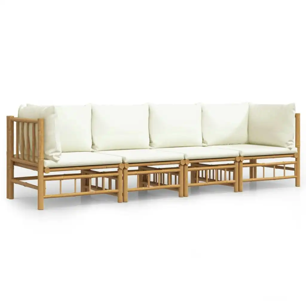 4 Piece Garden Lounge Set with Cream White Cushions  Bamboo 3155184