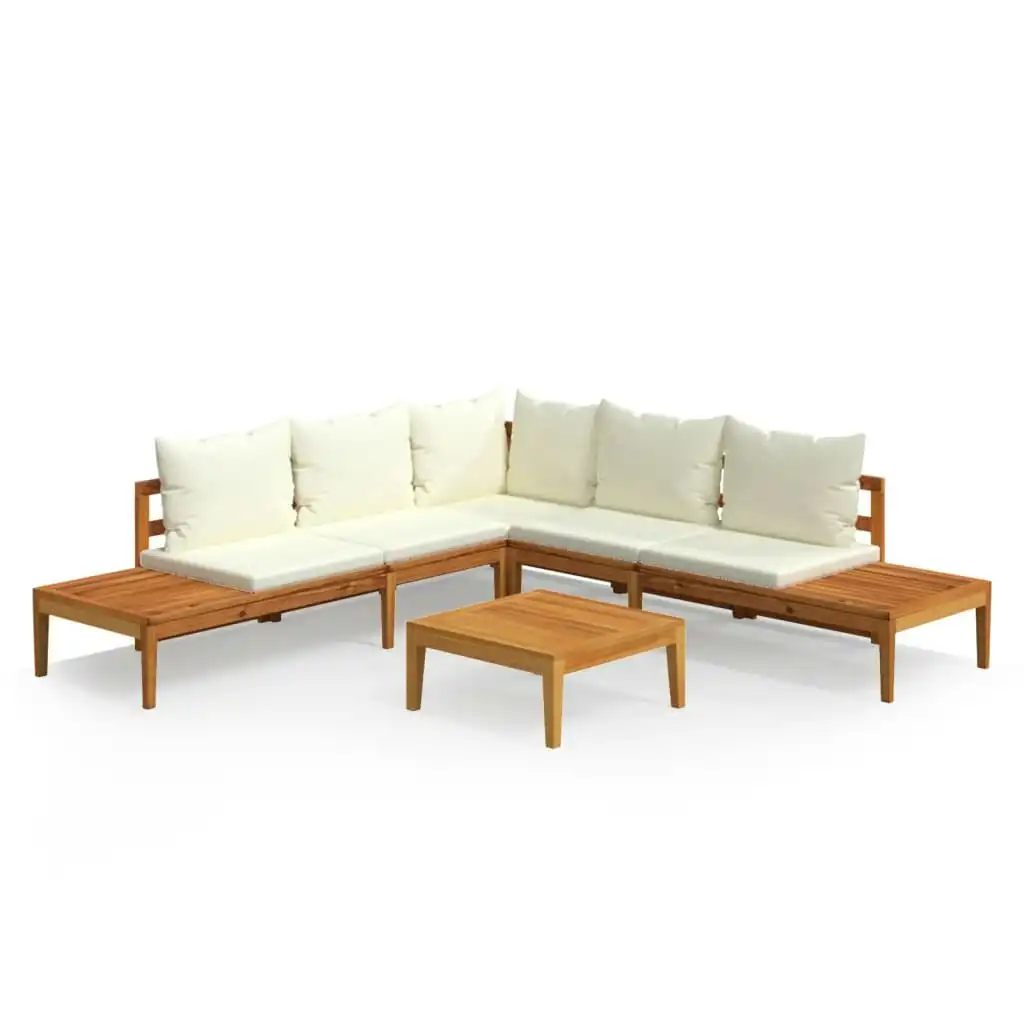 4 Piece Garden Lounge Set with Cream White Cushions Acacia Wood 3087266