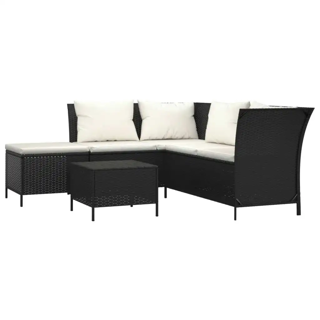 4 Piece Garden Lounge Set with Cushions Black Poly Rattan 319690