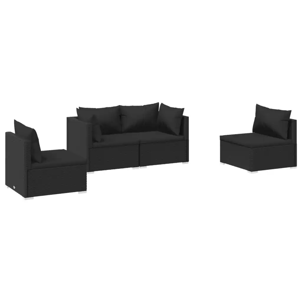 4 Piece Garden Lounge Set with Cushions Poly Rattan Black 3102168