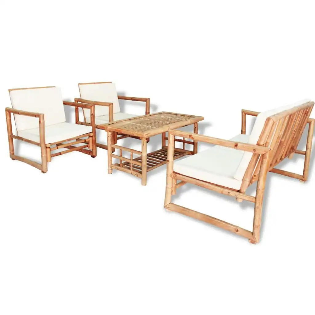 4 Piece Garden Lounge Set with Cushions Bamboo 43159