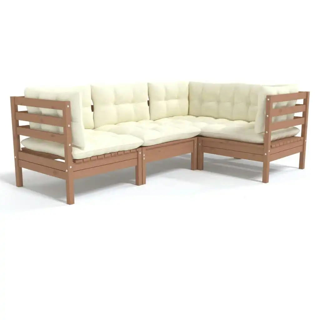 4 Piece Garden Lounge Set with Cushions Honey Brown Pinewood 3096373