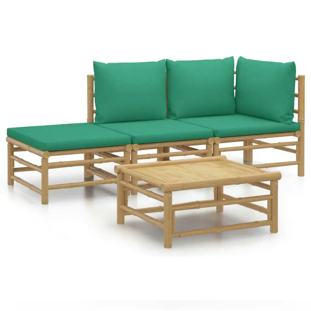 4 Piece Garden Lounge Set with Green Cushions  Bamboo 3155144