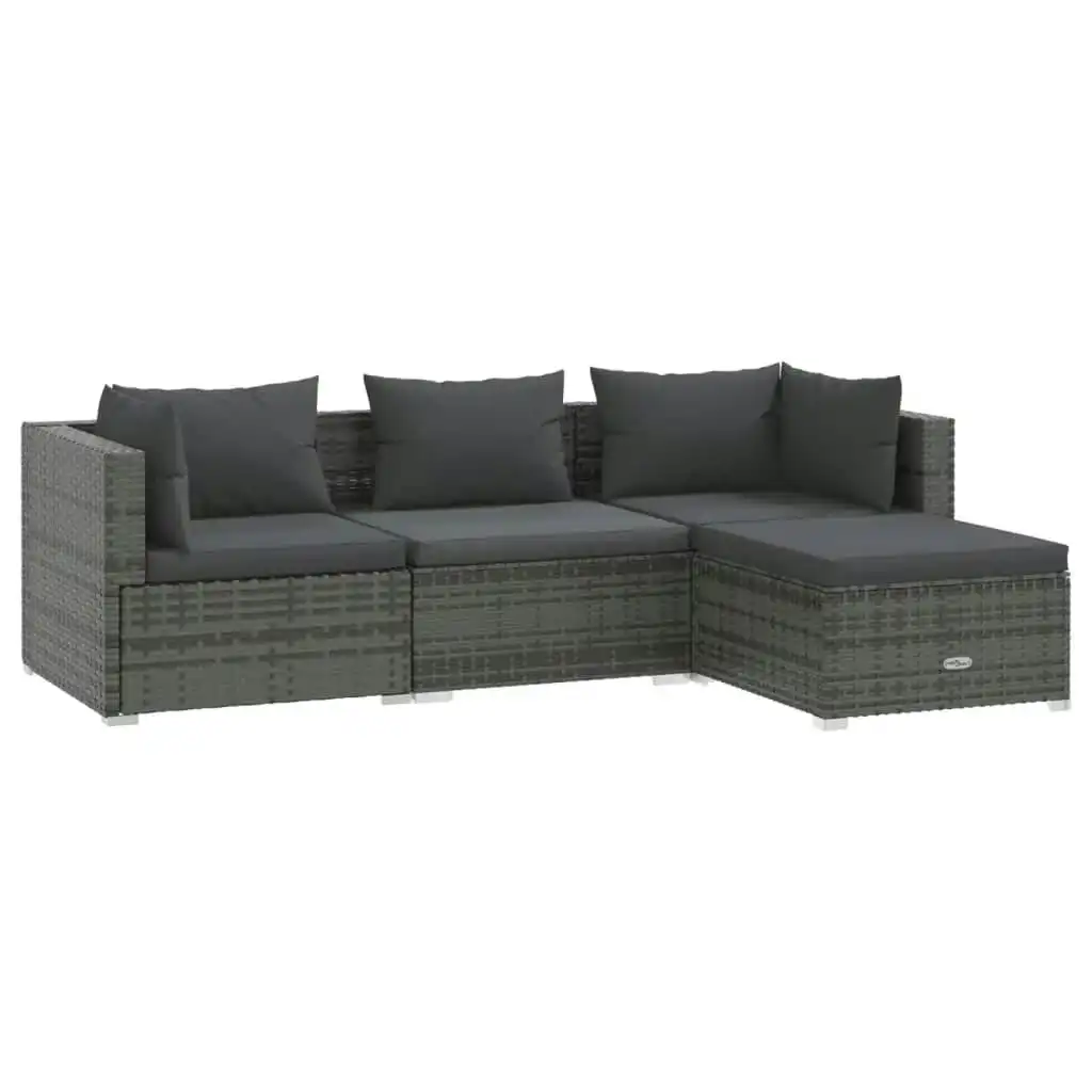 4 Piece Garden Lounge Set with Cushions Poly Rattan Grey 3101645