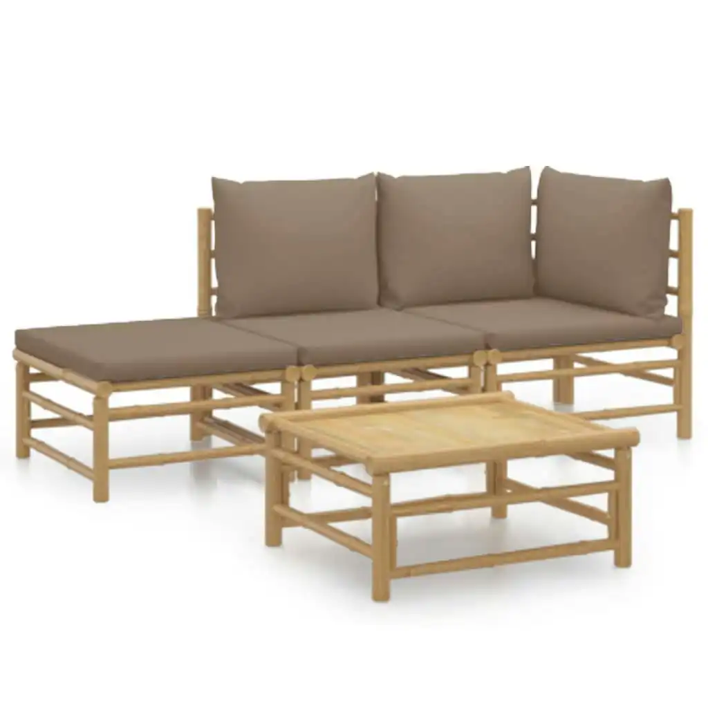 4 Piece Garden Lounge Set with Taupe Cushions  Bamboo 3155112