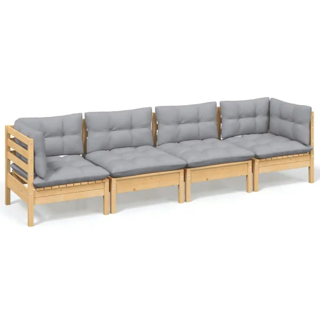 4 Piece Garden Lounge Set with Grey Cushions Solid Pinewood 3096147