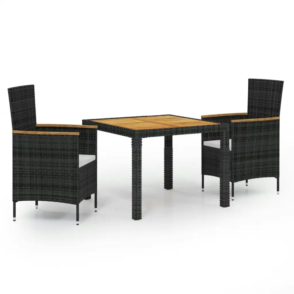 3 Piece Outdoor Dining Set with Cushions Poly Rattan Black 3094909