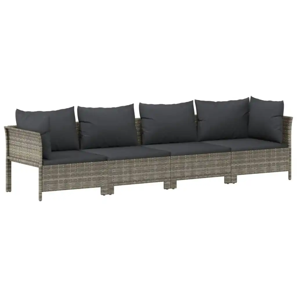 4 Piece Garden Lounge Set with Cushions Grey Poly Rattan 362689