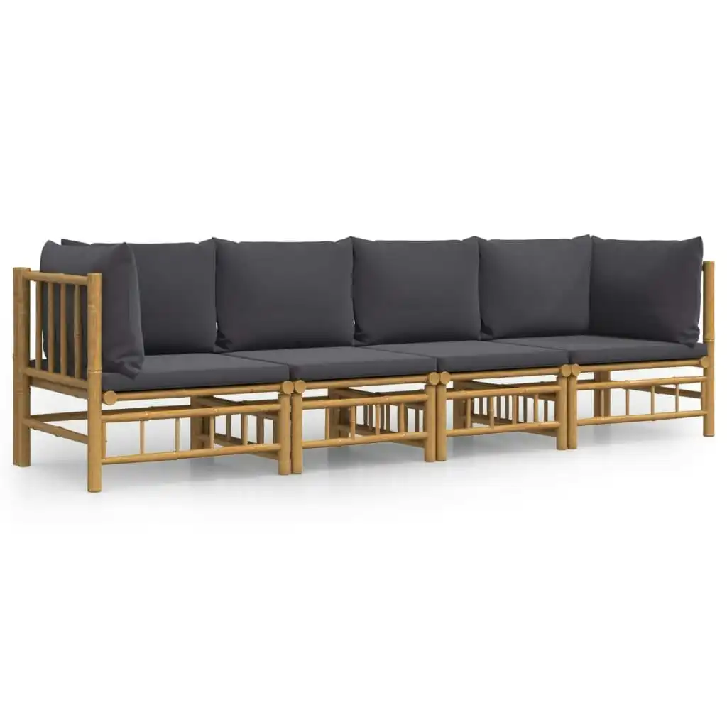 4 Piece Garden Lounge Set with Dark Grey Cushions  Bamboo 3155216