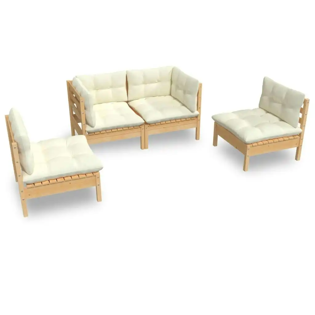 4 Piece Garden Lounge Set with Cream Cushions Solid Pinewood 3096172