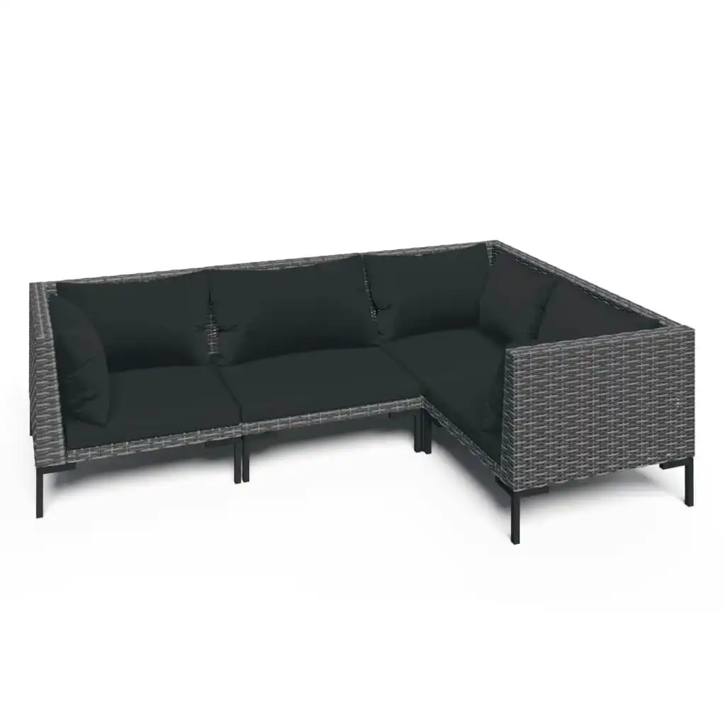 4 Piece Garden Lounge Set with Cushions Poly Rattan Dark Grey 3099836