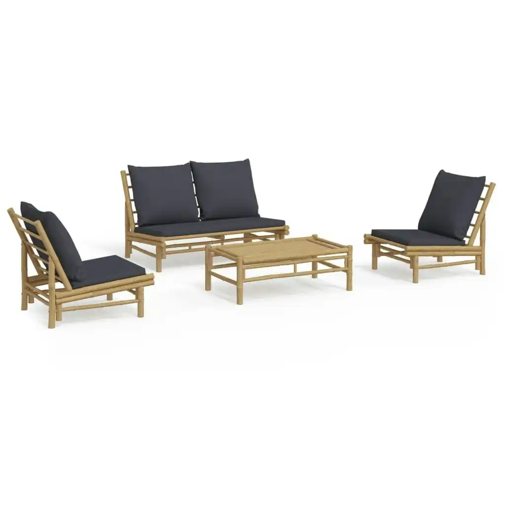 4 Piece Garden Lounge Set with Dark Grey Cushions Bamboo 3156480