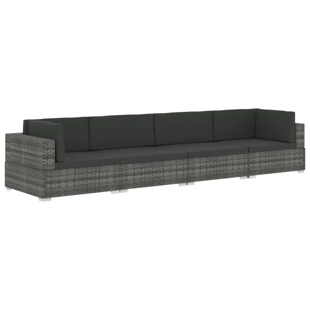 4 Piece Garden Sofa Set with Cushions Poly Rattan Grey 47270