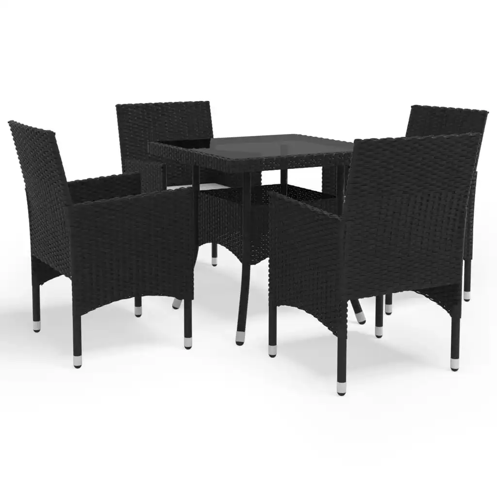 5 Piece Garden Dining Set Black Poly Rattan and Glass 3058318