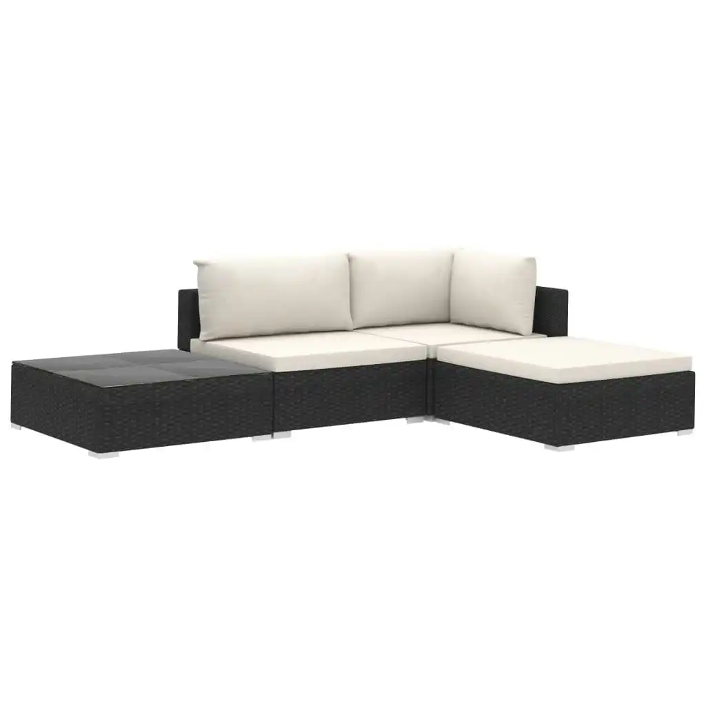 4 Piece Garden Lounge Set with Cushions Poly Rattan Black 46778