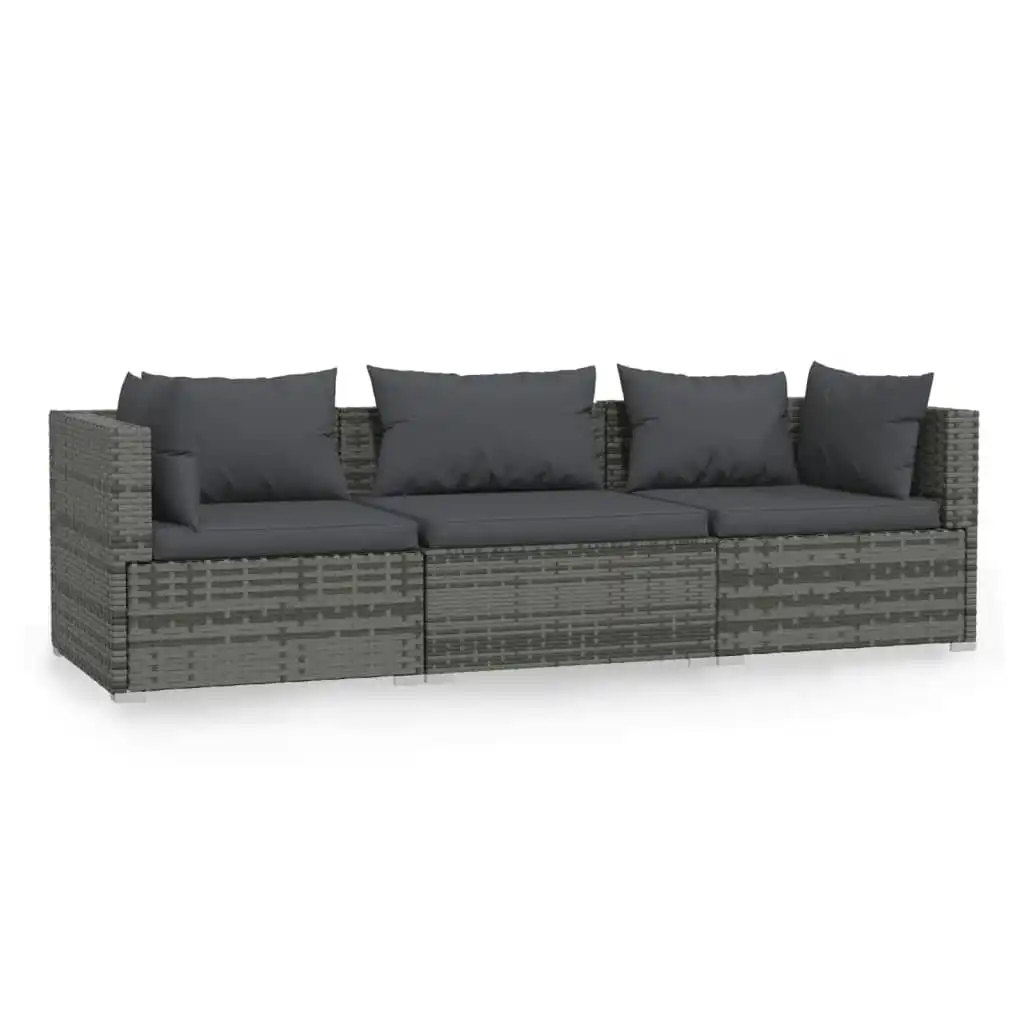 3-Seater Sofa with Cushions Grey Poly Rattan 317511