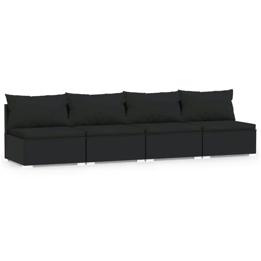 4-Seater Sofa with Cushions Black Poly Rattan 317530