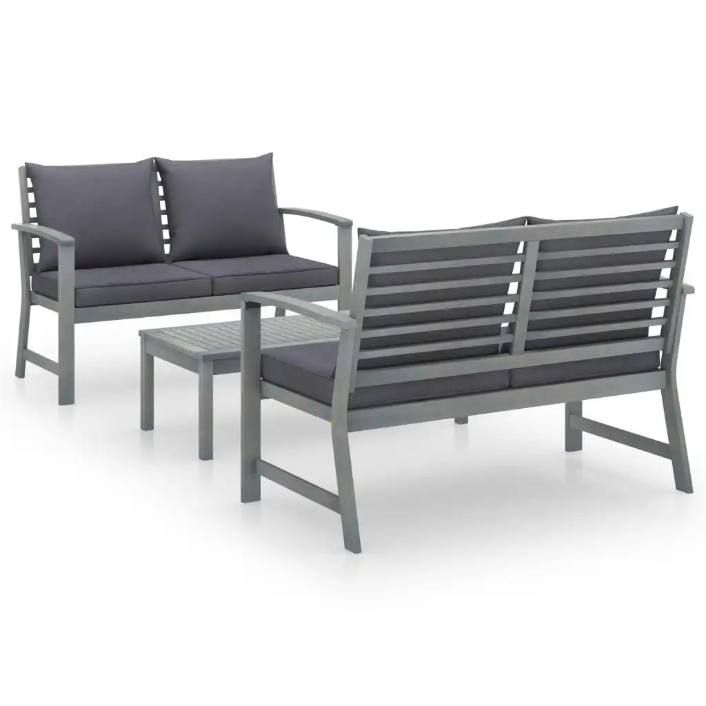 3 Piece Garden Lounge Set with Cushion Solid Acacia Wood Grey 3057784