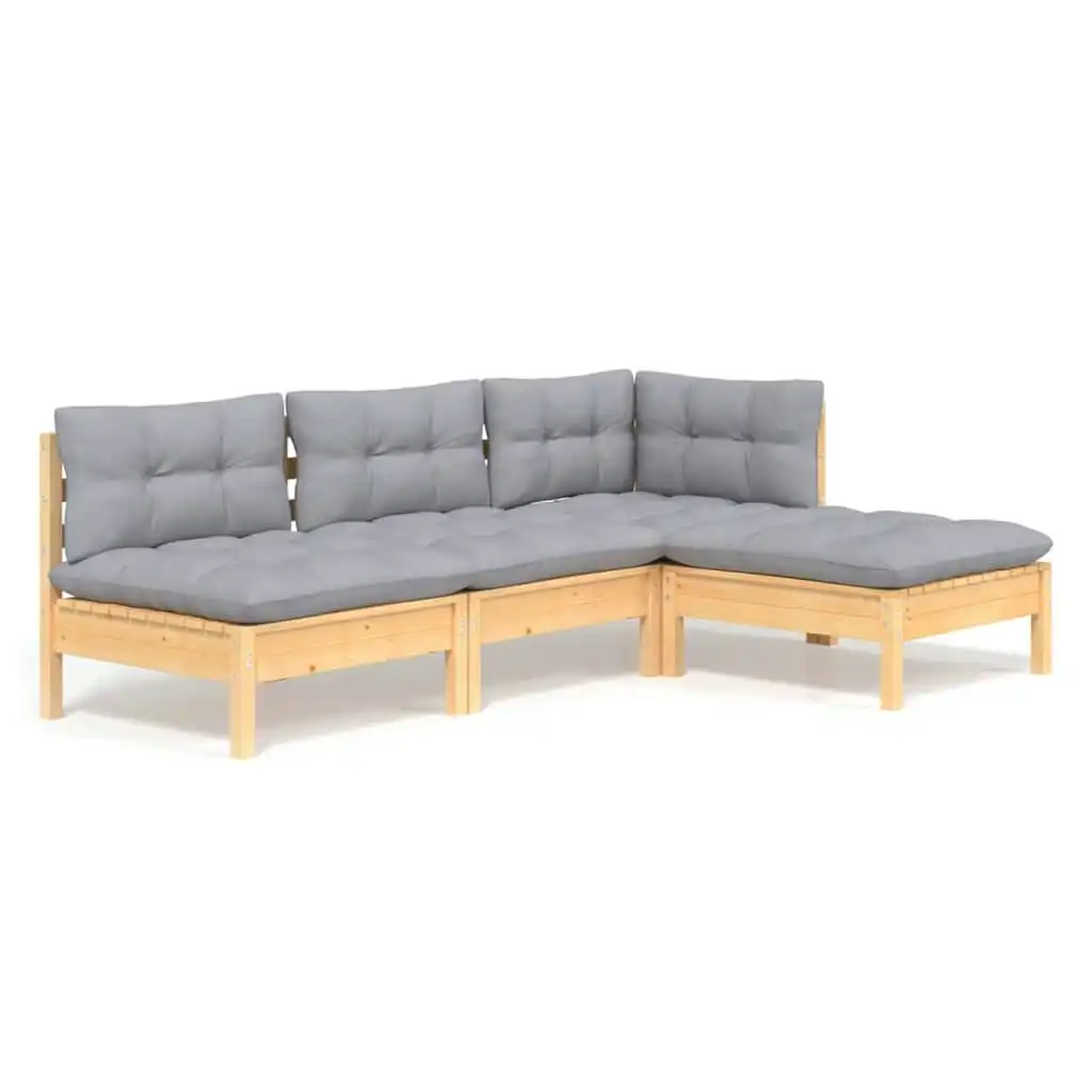 4 Piece Garden Lounge Set with Grey Cushions Pinewood 3096297