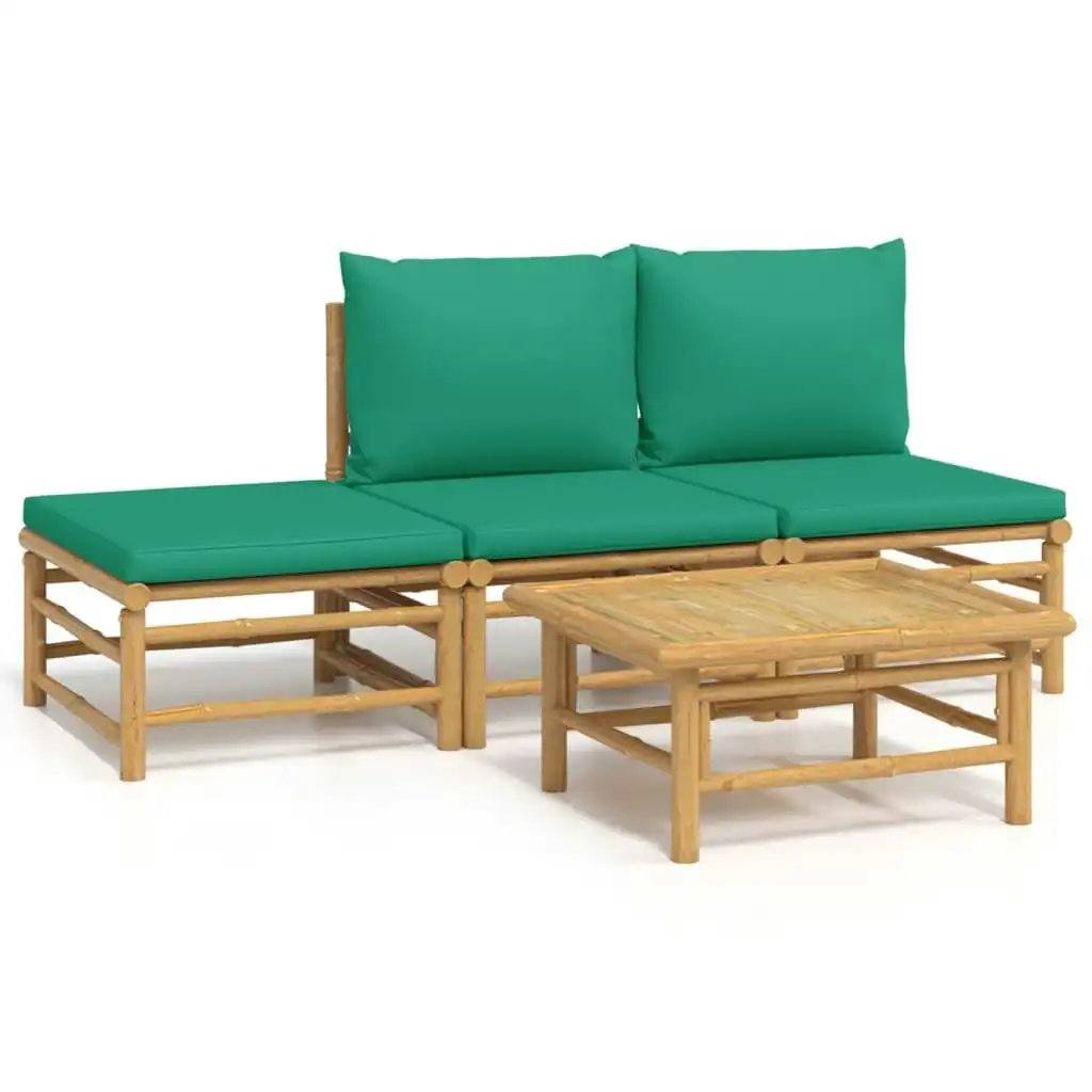 4 Piece Garden Lounge Set with Green Cushions  Bamboo 3155171