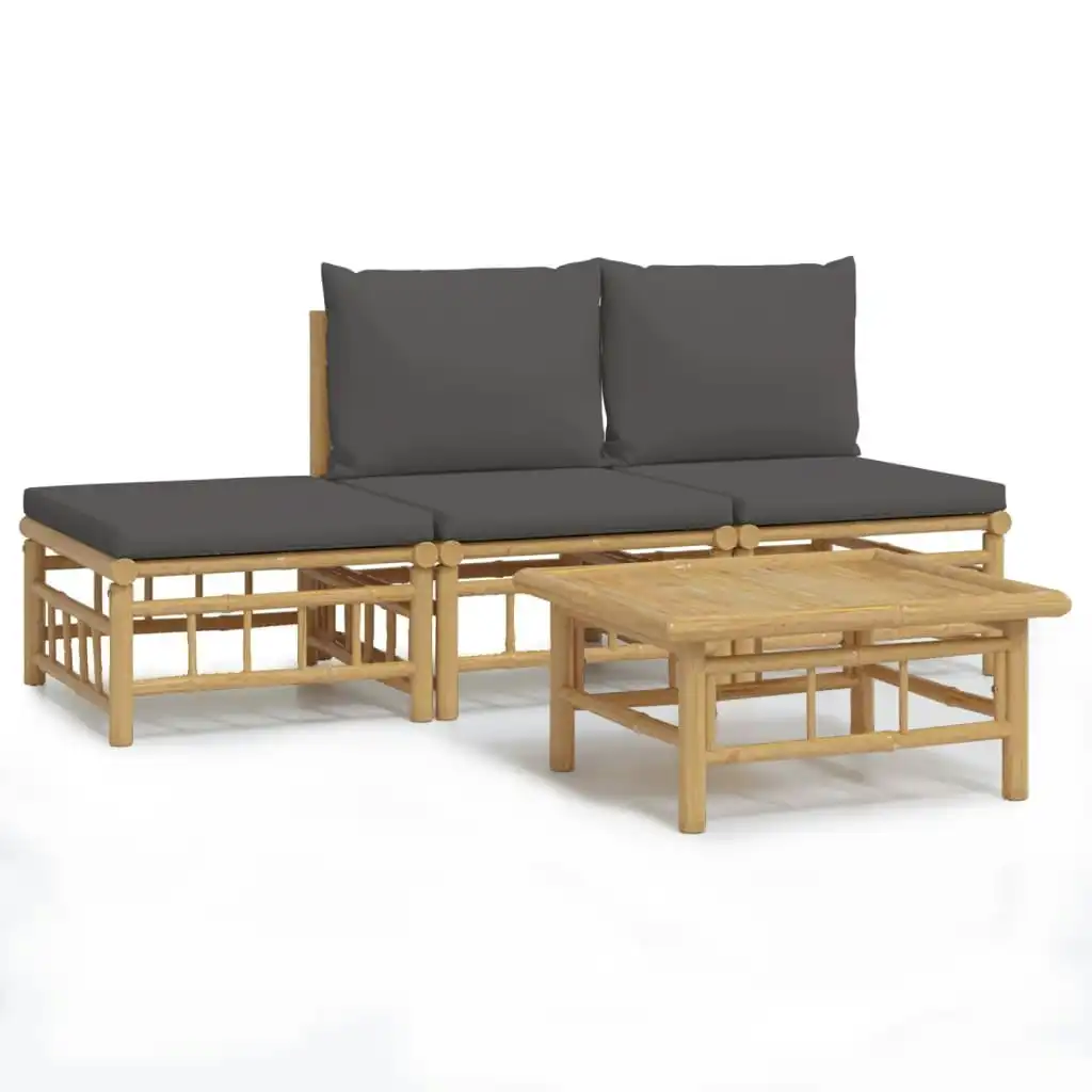 4 Piece Garden Lounge Set with Dark Grey Cushions  Bamboo 3155235