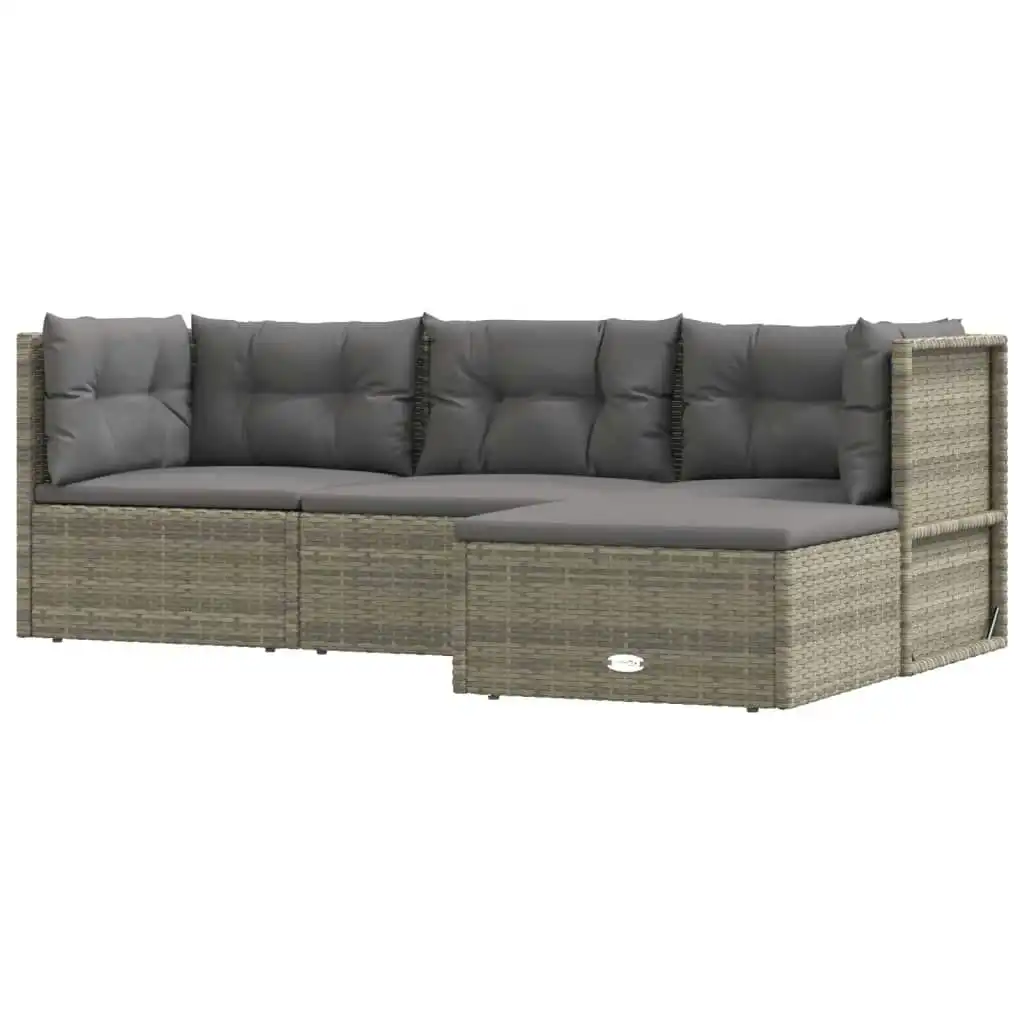 4 Piece Garden Lounge Set with Cushions Grey Poly Rattan 319610