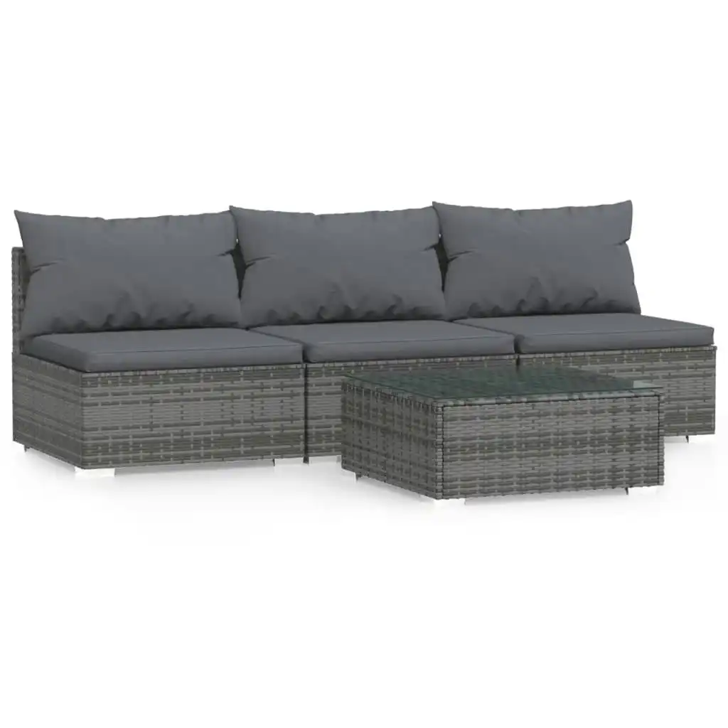 4 Piece Garden Lounge Set with Cushions Grey Poly Rattan 317518