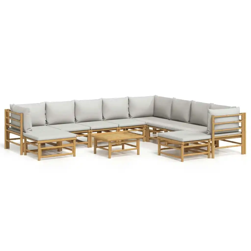 11 Piece Garden Lounge Set with Light Grey Cushions Bamboo 3155097