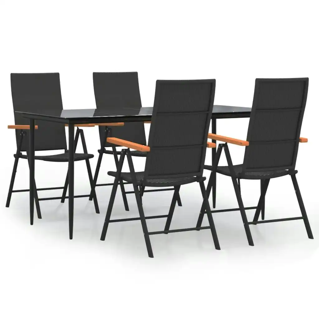 5 Piece Garden Dining Set Black and Brown Poly Rattan 3156524