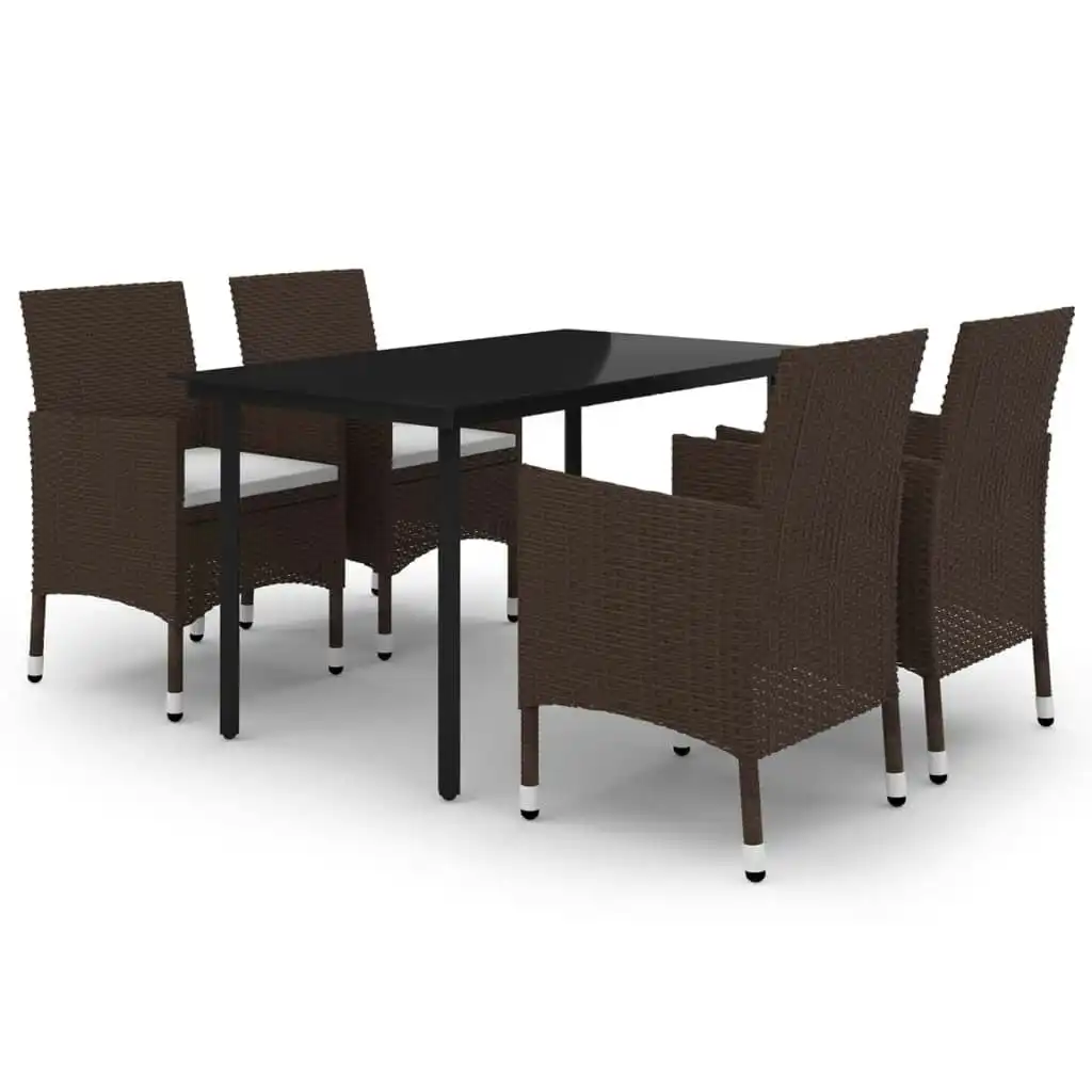 5 Piece Garden Dining Set Poly Rattan and Glass 3099675